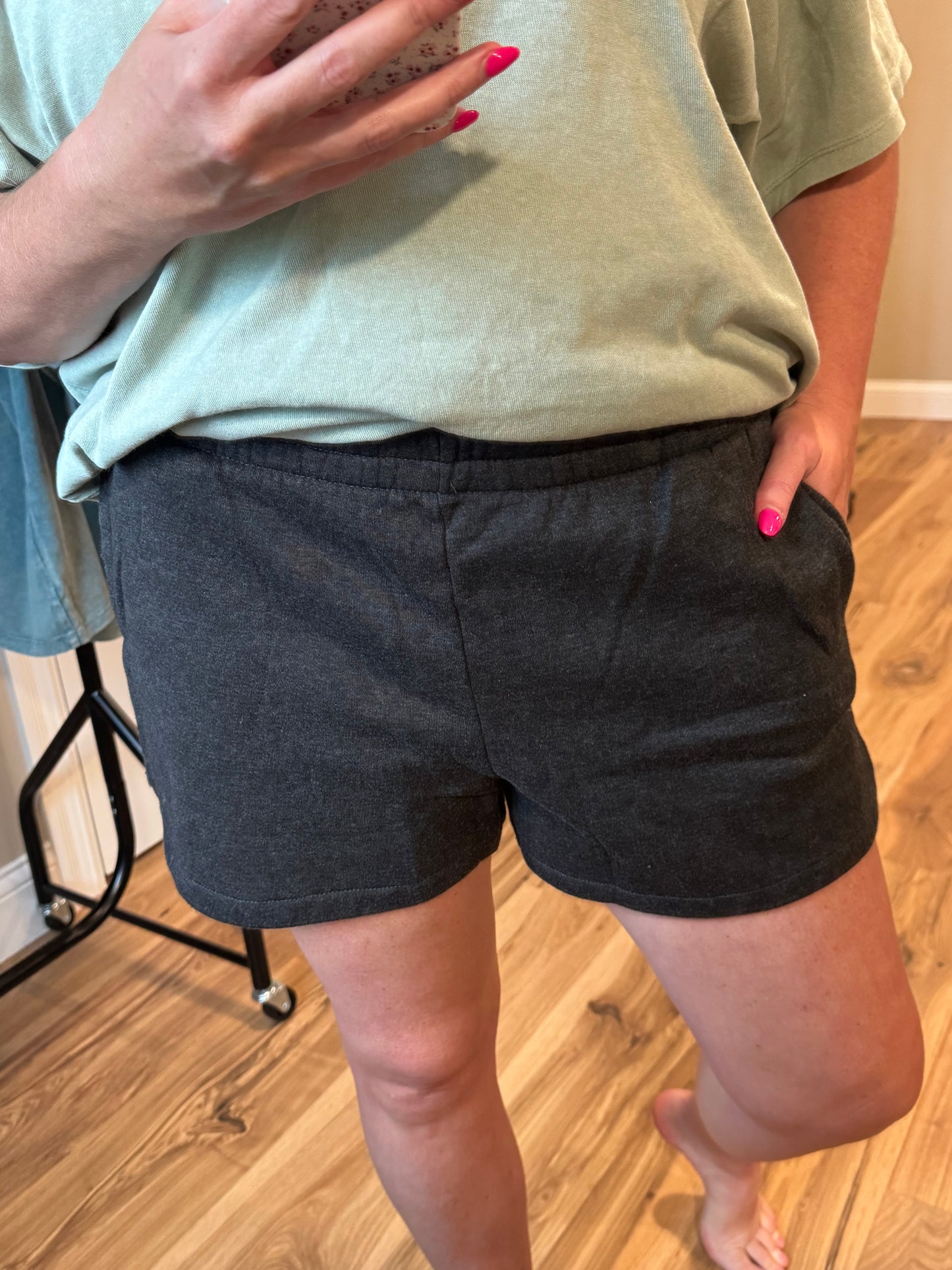 Emily - Acid Wash Dolphin Shorts - Heather Black