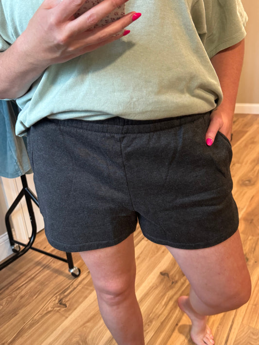 Emily - Acid Wash Dolphin Shorts - Heather Black