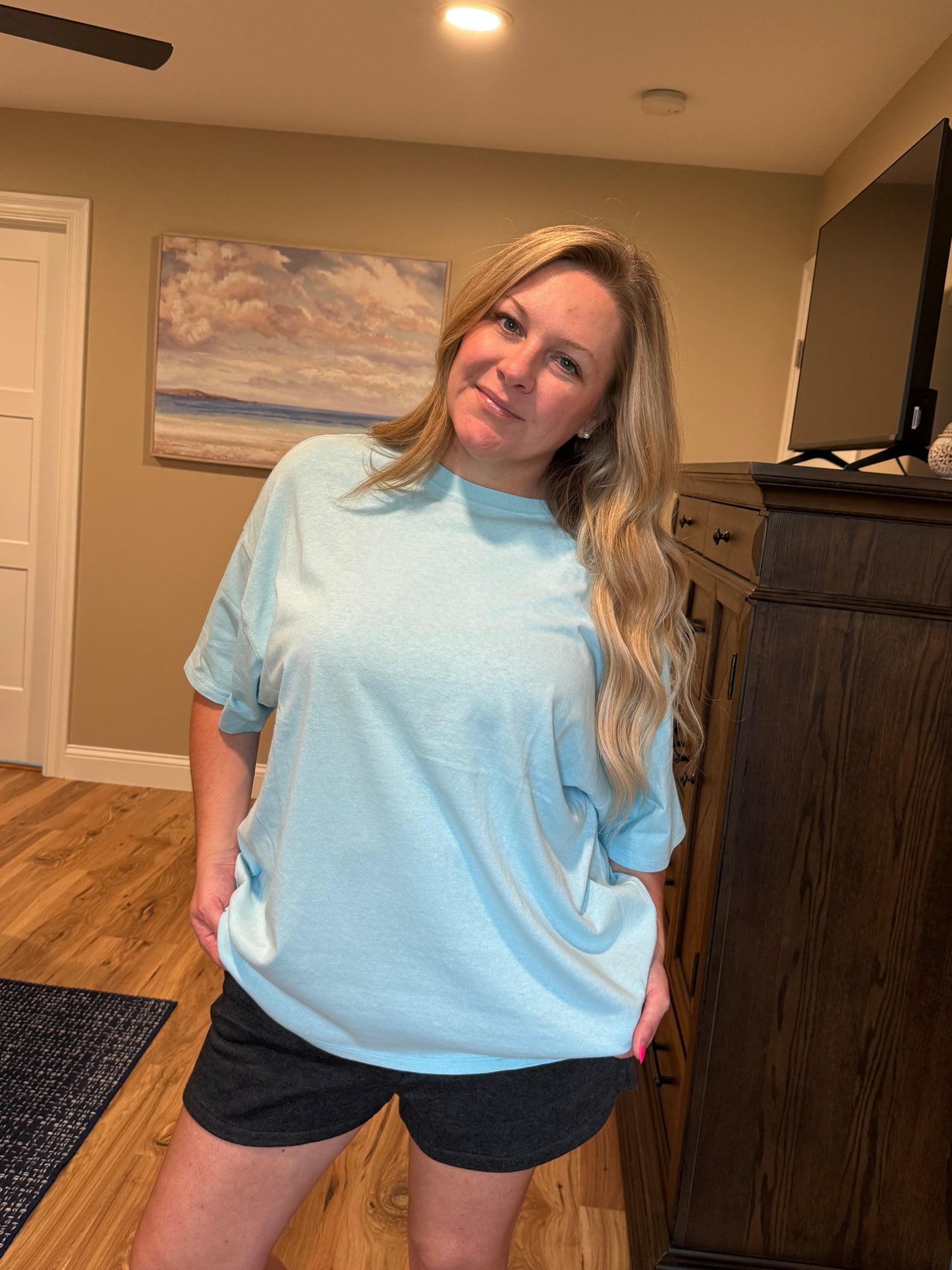 Nina - Oversized Mineral Wash T-Shirt - Blue