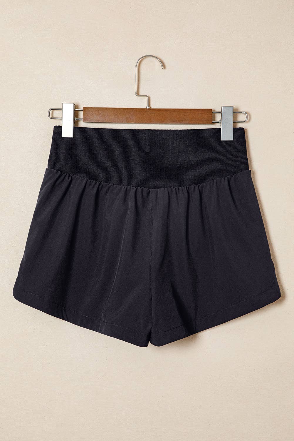 Solid Color Ribbed High Waist Athletic Shorts