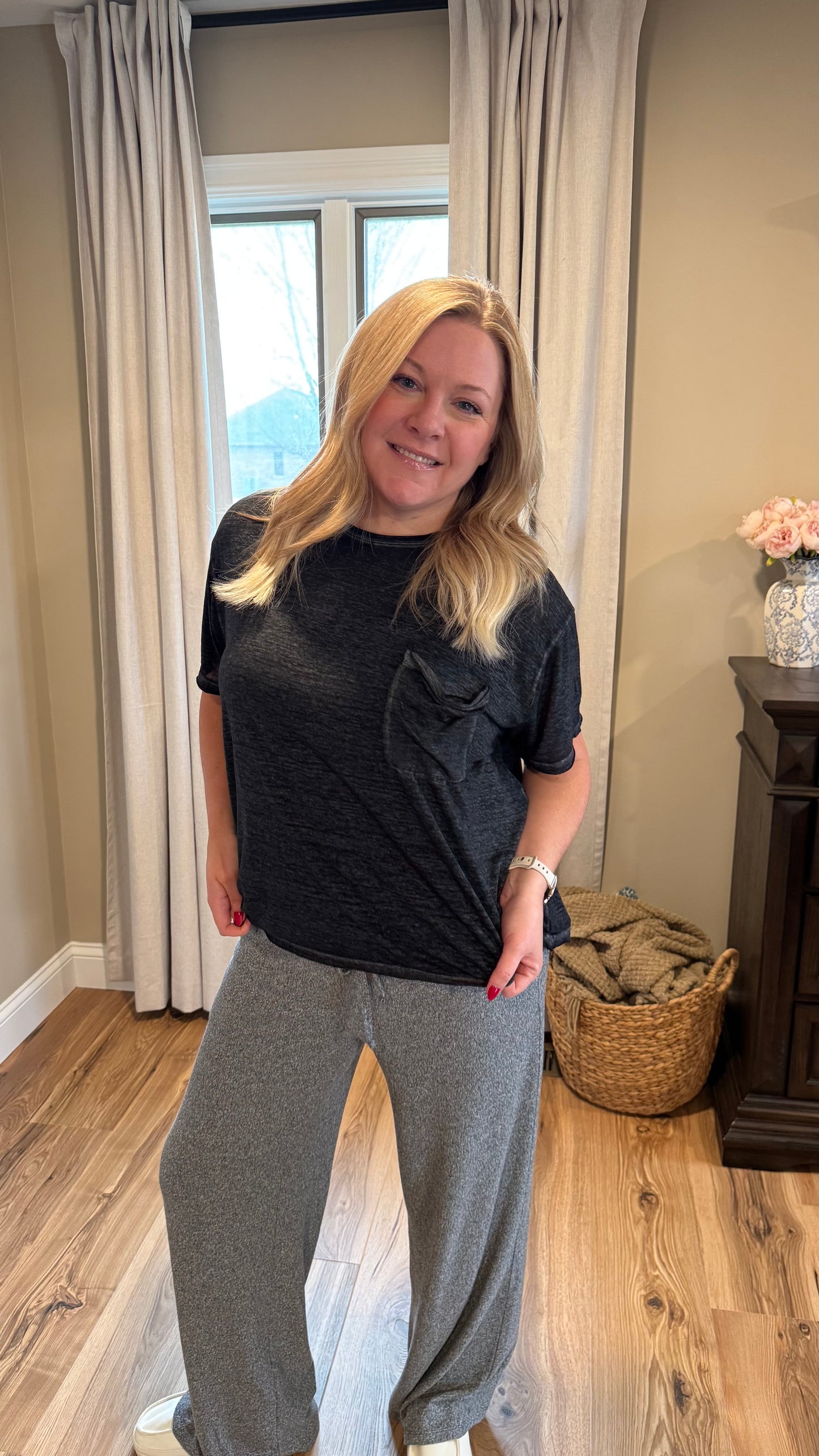 Melanie - Oversized Melange Burnout Raw Edge Tee