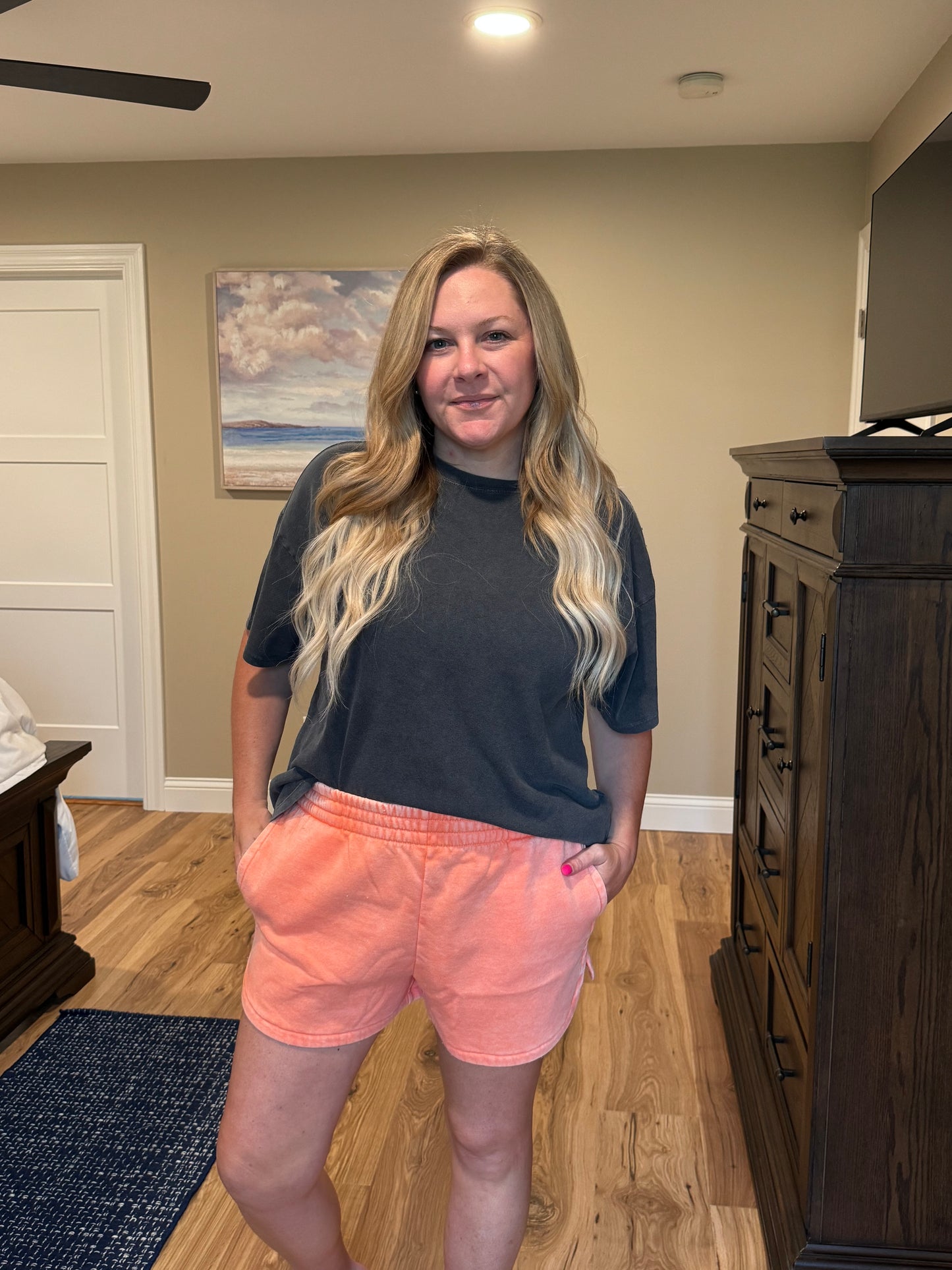 Emily - Acid Wash Dolphin Shorts - Tangerine