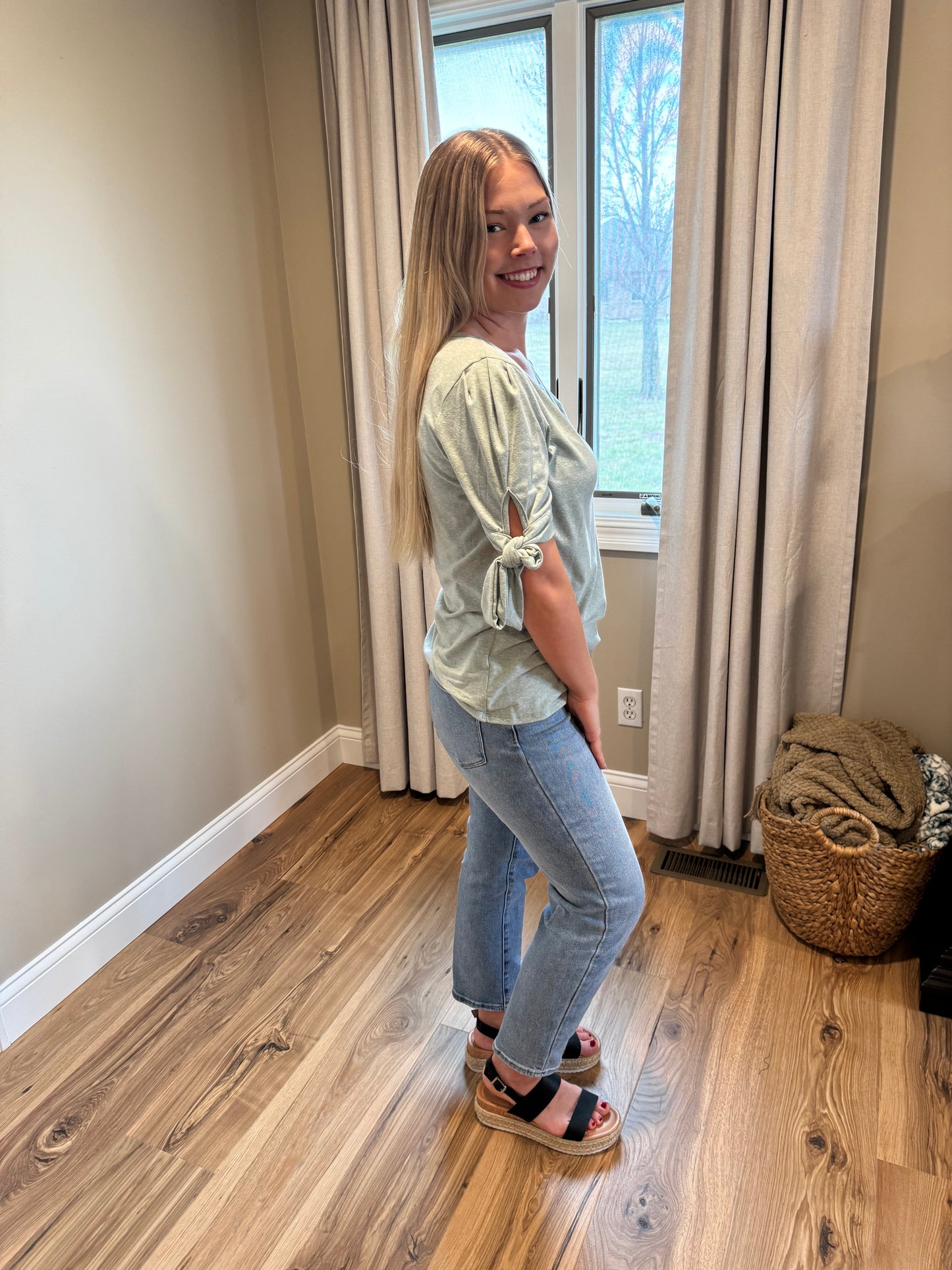 Sage - Bow Sleeve Top