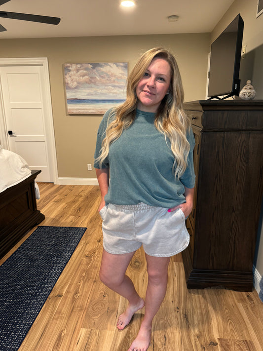 Emily - Acid Wash Dolphin Shorts - Khaki