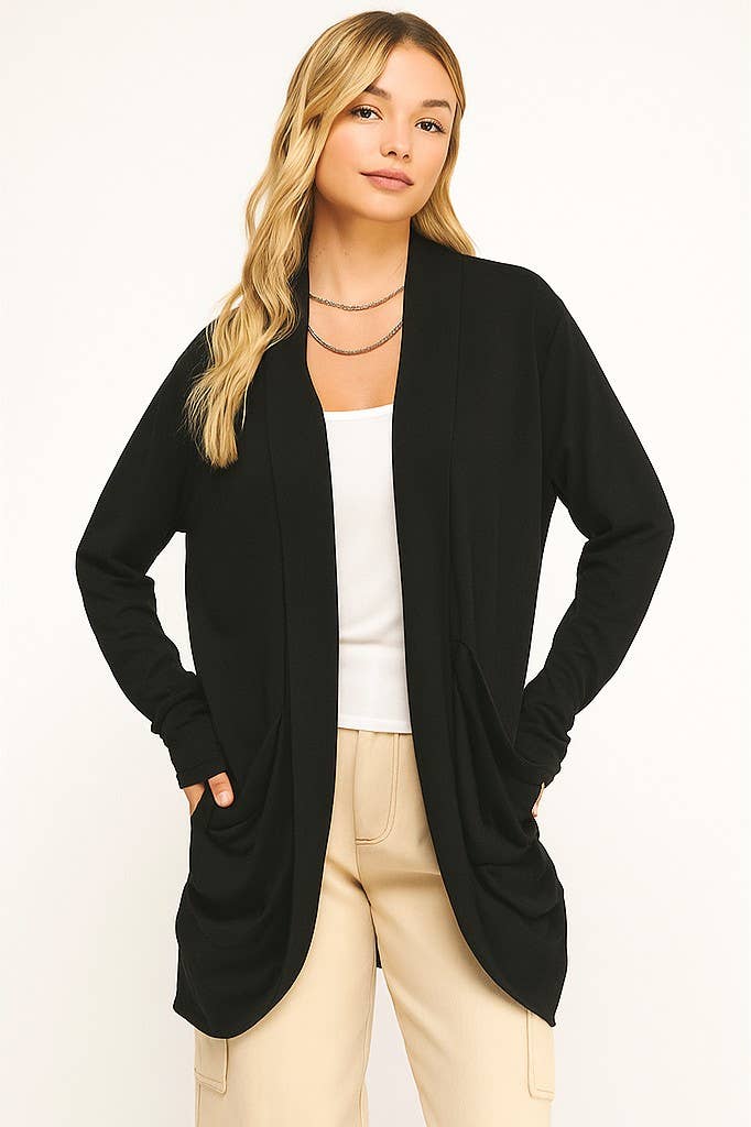 SOFT WRAP SHIRRED SIDE OPEN CARDIGAN