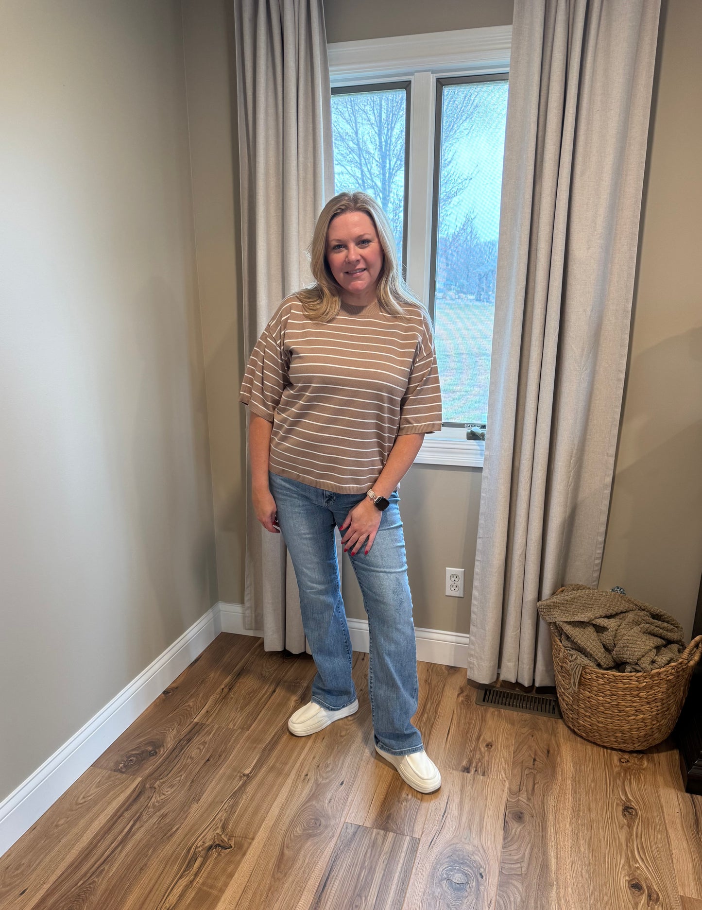 Lorrie - Striped Knit Short Sleeve Sweater