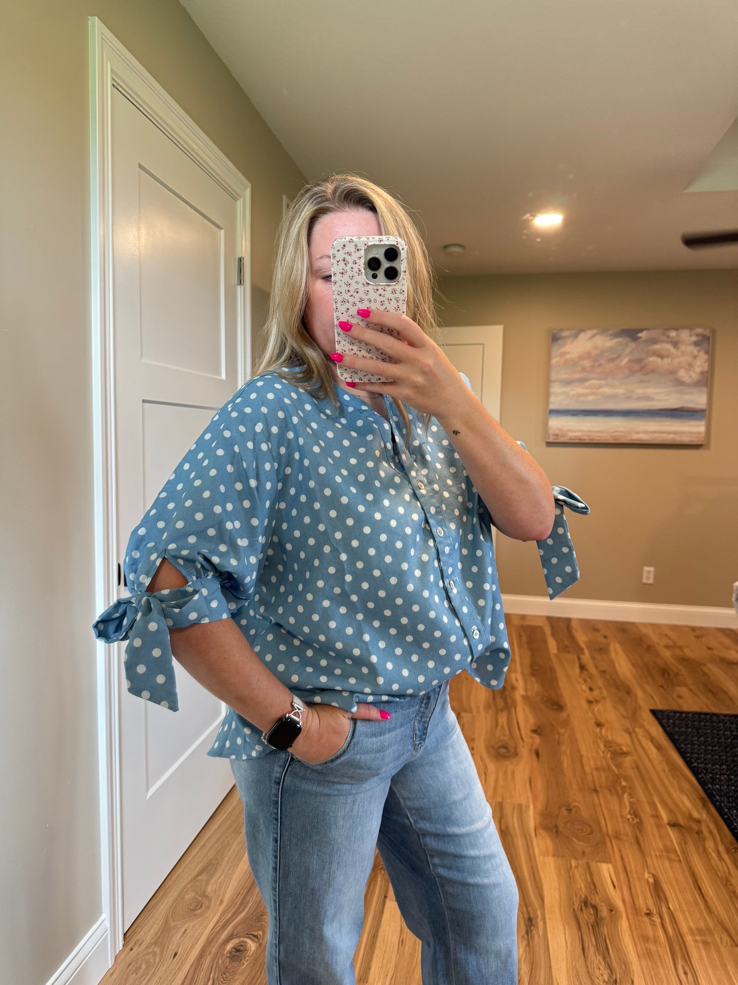 Ariana - V-Neck Bow Sleeve Polka Dot Top