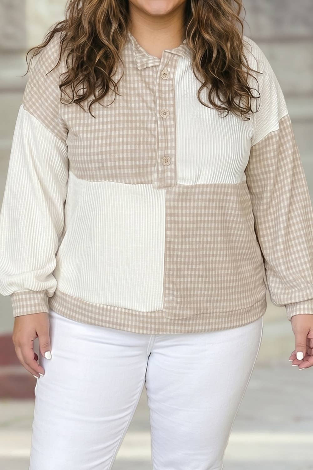 Paula - Plus Size Patchwork Long Sleeve Top