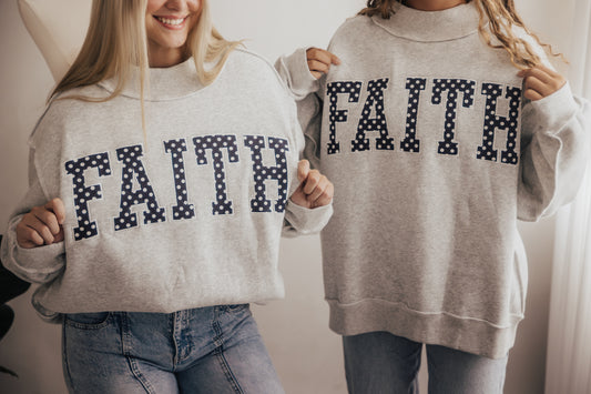 FAITH - Embroidered Polka-Dot Mock Neck Sweatshirt