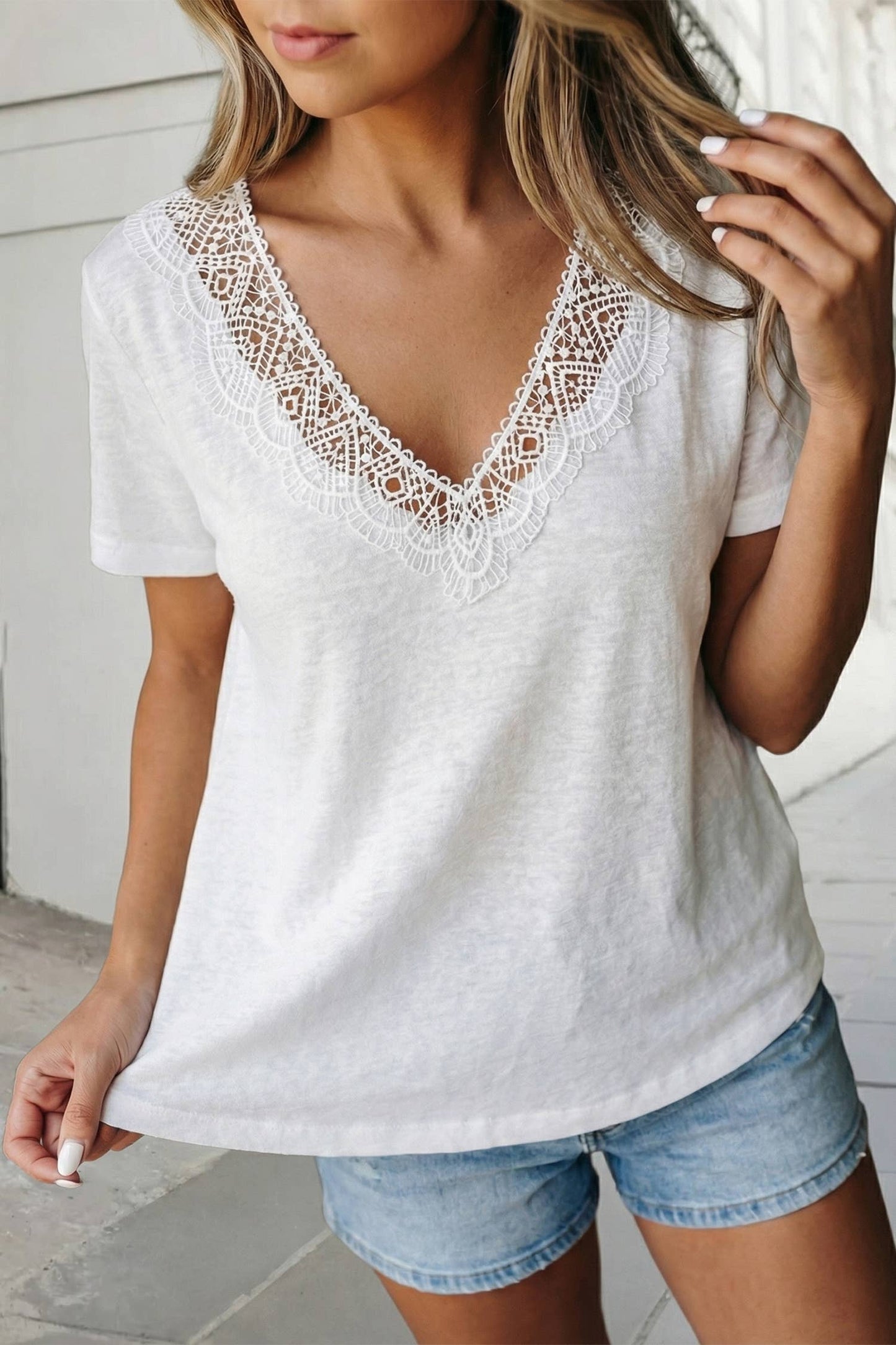 Patchwork Lace V Neck Blouse