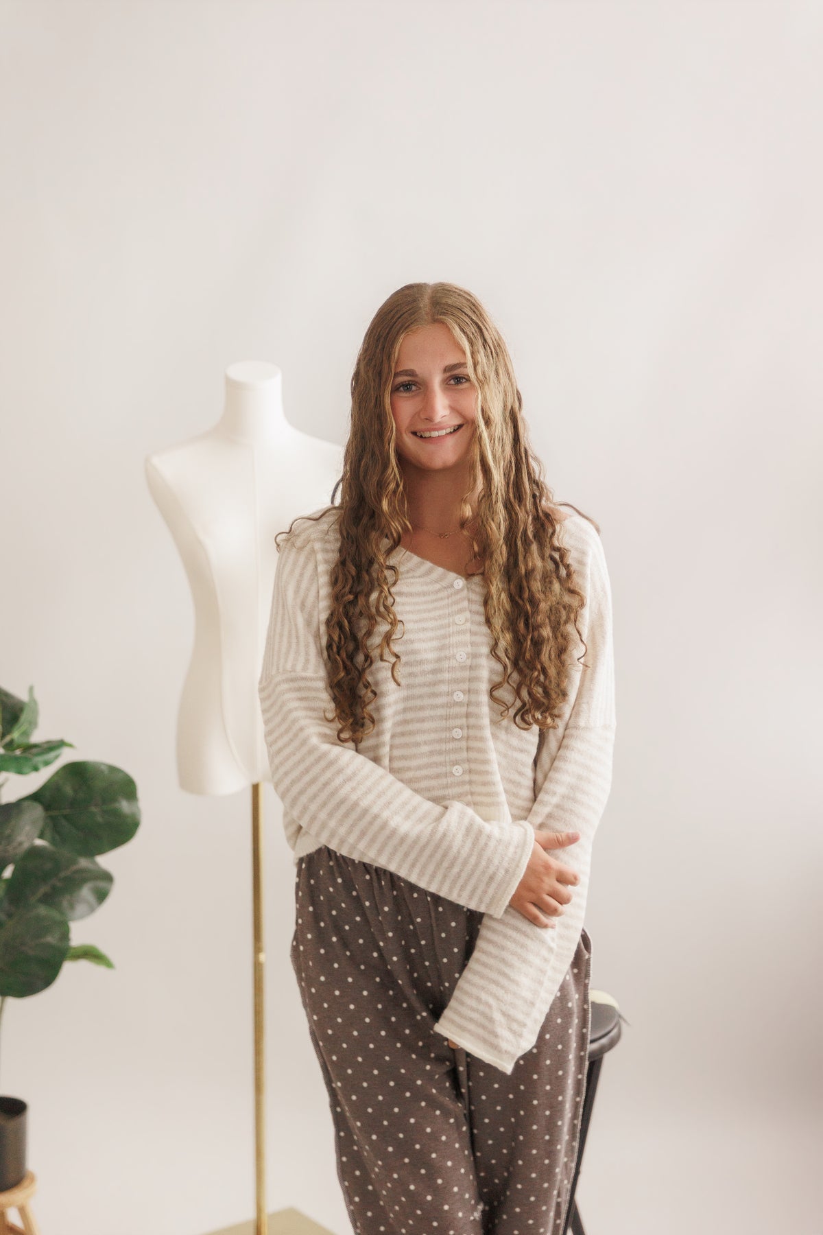 V- Neck Button Front Soft Knit Stripe Cardigan