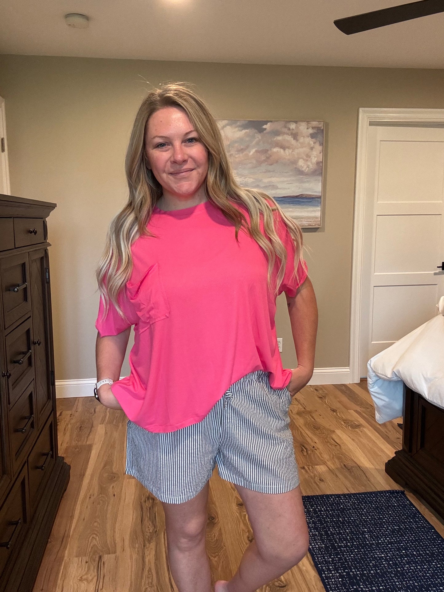 Elise - Oversized Ribbed Pocket Tee