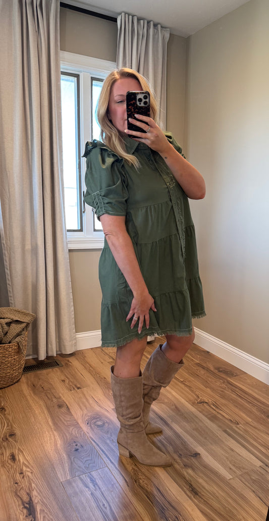 Olive - Linen Button Up Dress