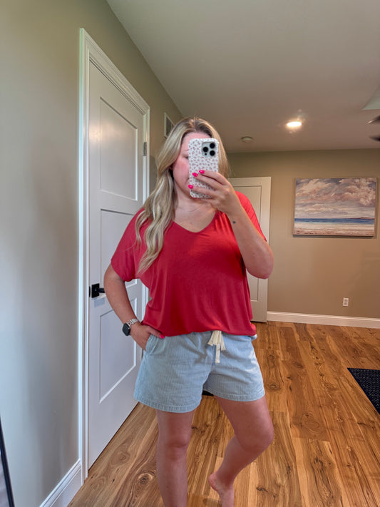 Quinn - Stripe Drawstring Elastic Waist Casual Denim Shorts