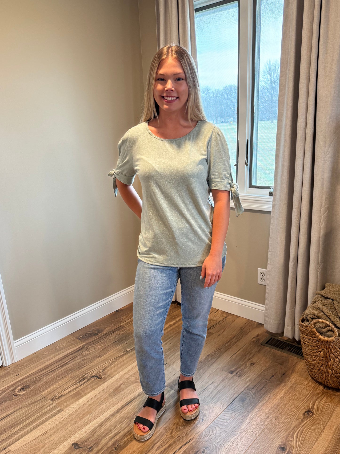 Sage - Bow Sleeve Top