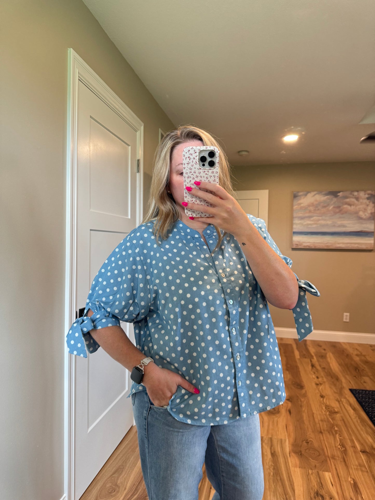 Ariana - V-Neck Bow Sleeve Polka Dot Top