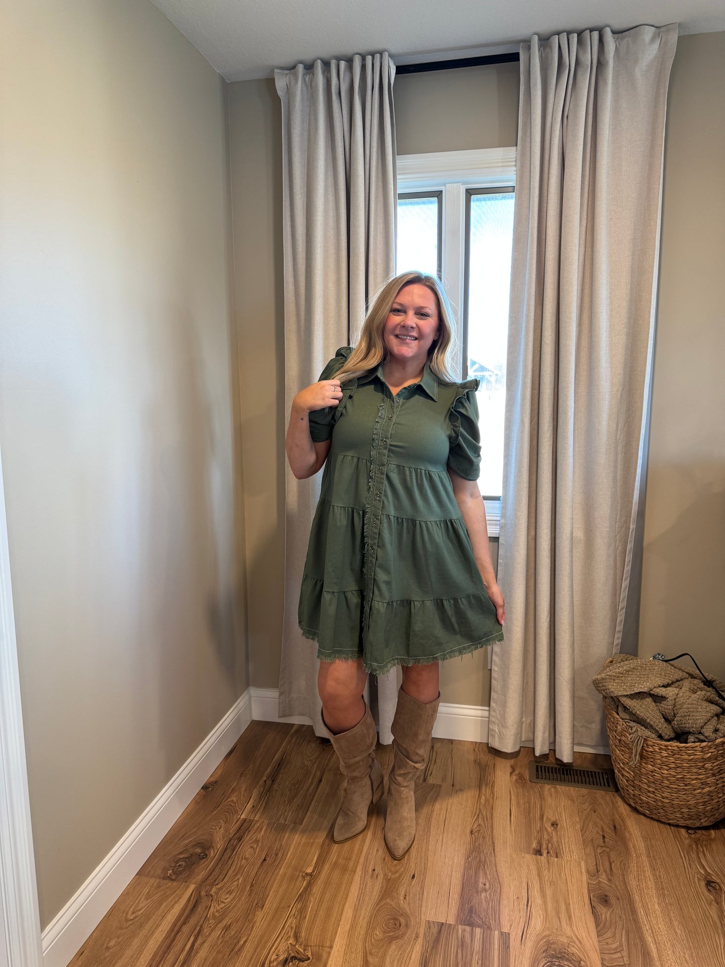 Olive - Linen Button Up Dress