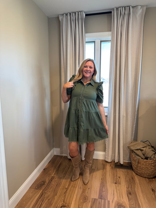 Olive - Linen Button Up Dress