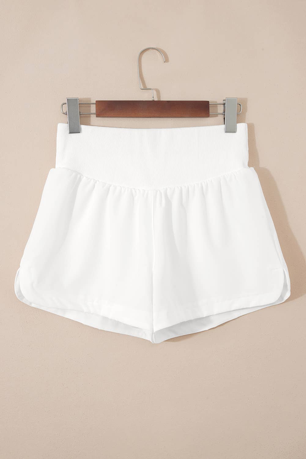 Solid Color Ribbed High Waist Athletic Shorts