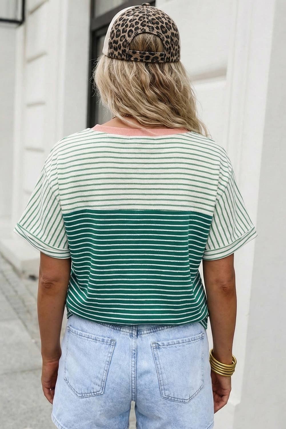 Sierra - Striped Print Color Block Detail Relaxed Tee