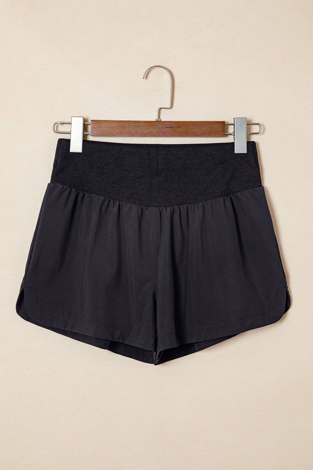 Solid Color Ribbed High Waist Athletic Shorts